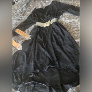 Michel Studio Black Dress with Silver Belt